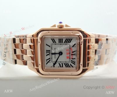 Fake Panthere De Cartier Silver Dial Rose Gold watch 27mm Medium size